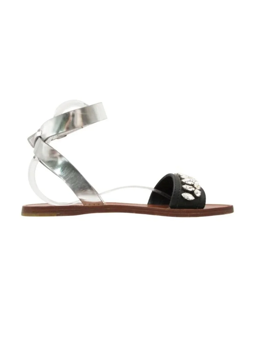 Miu Miu Sandals Flat Shoes Bijou Decoration Ankle Strap Belt Silver Black